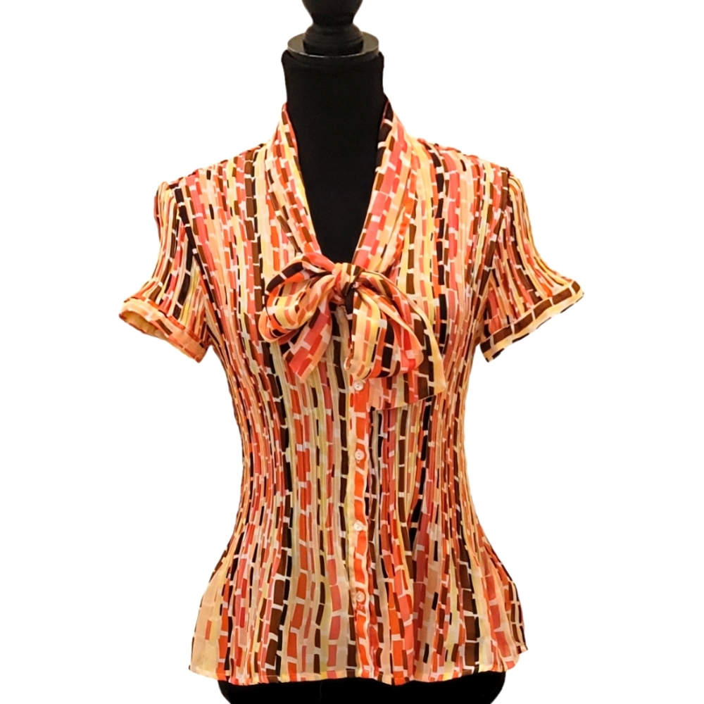 Worthington Pleated Bow Ruffle Blouse